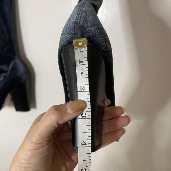 ZARA teal blue point toe velvet velour thigh high sock heeled boots 37 US 6.5 - Picture 10 of 10